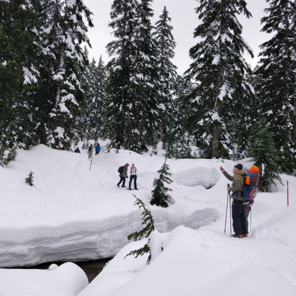 People stopping at First Lake to take pictures