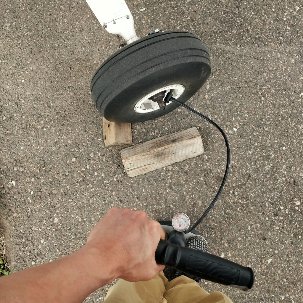 Pump tires on a Cessna