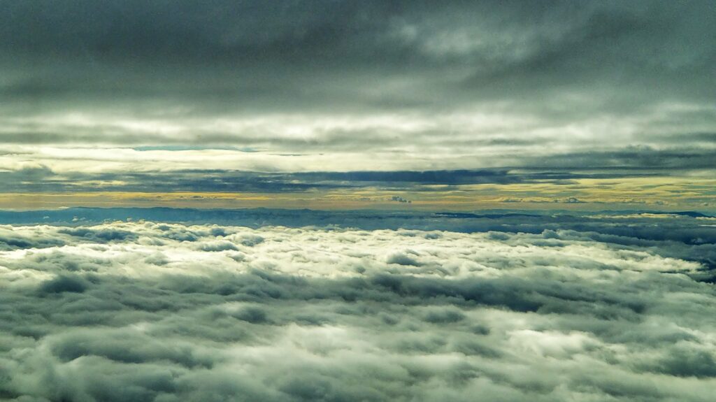 Flying in between two layers of clouds